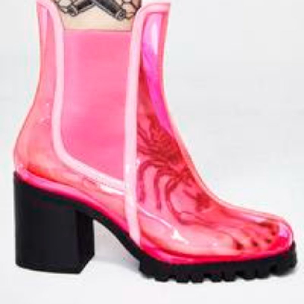 Dolls Kill Current Mood Neon Pink PVC Boots